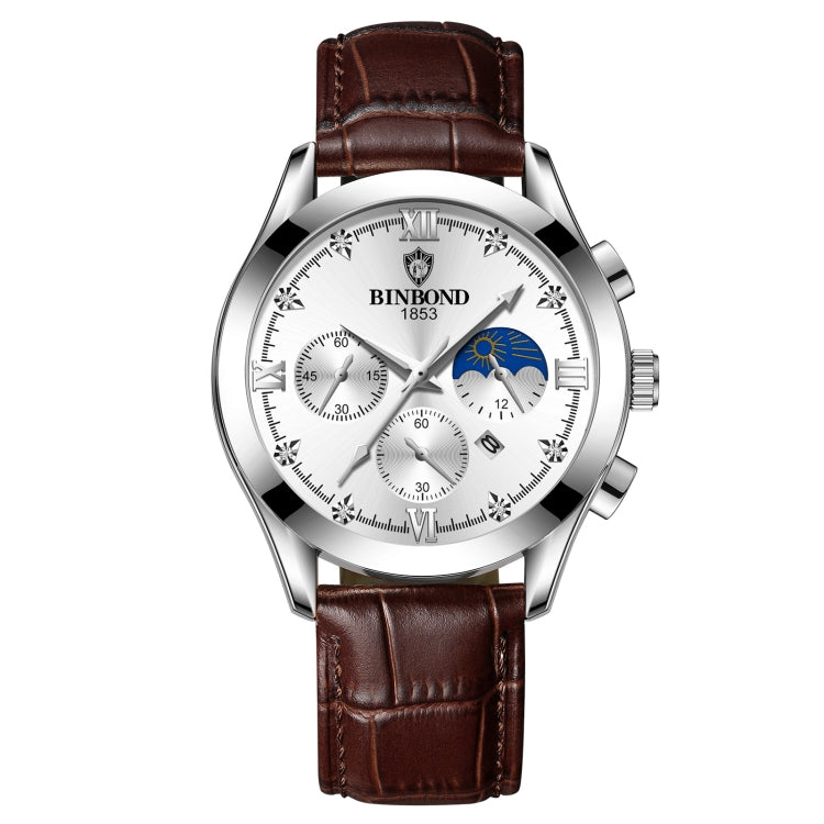 BINBOND B3591 30m Waterproof Luminous Calendar Men Watch, Rose Gold-Black, Rose Gold-White, Black Steel-Black, White Steel-Black, White Steel-White, Brown Leather-Rose-Black, Brown Leather-Rose-White, Black Leather-White-Black, Brown Leather-White-Whit...