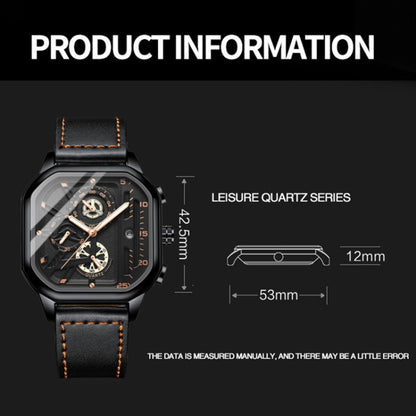BINBOND B6577 30M Waterproof Luminous Square Quartz Watch, Black Leather-Rose Gold, Black Leather-Black-Rose Gold, Black Leather-Black-Black, Black Leather-White-White, Black Steel-Black-Rose Gold, Black Steel-Black-White, Rose Gold-Black-Rose Gold����...