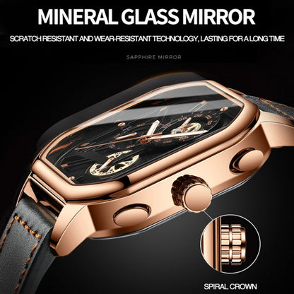 BINBOND B6577 30M Waterproof Luminous Square Quartz Watch, Black Leather-Rose Gold, Black Leather-Black-Rose Gold, Black Leather-Black-Black, Black Leather-White-White, Black Steel-Black-Rose Gold, Black Steel-Black-White, Rose Gold-Black-Rose Gold����...