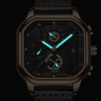 BINBOND B6577 30M Waterproof Luminous Square Quartz Watch, Black Leather-Rose Gold, Black Leather-Black-Rose Gold, Black Leather-Black-Black, Black Leather-White-White, Black Steel-Black-Rose Gold, Black Steel-Black-White, Rose Gold-Black-Rose Gold����...
