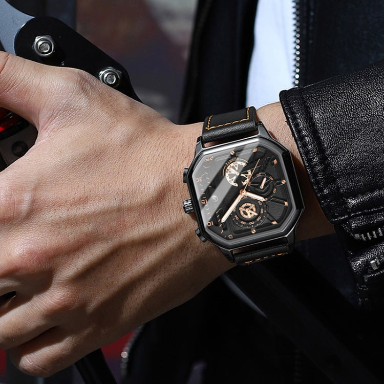 BINBOND B6577 30M Waterproof Luminous Square Quartz Watch, Black Leather-Rose Gold, Black Leather-Black-Rose Gold, Black Leather-Black-Black, Black Leather-White-White, Black Steel-Black-Rose Gold, Black Steel-Black-White, Rose Gold-Black-Rose Gold����...