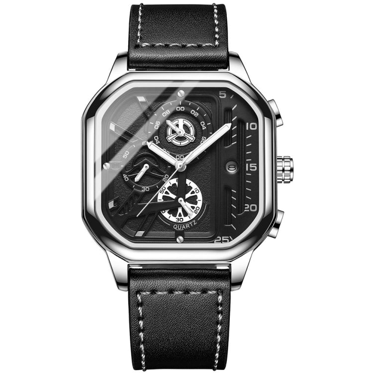BINBOND B6577 30M Waterproof Luminous Square Quartz Watch, Black Leather-Rose Gold, Black Leather-Black-Rose Gold, Black Leather-Black-Black, Black Leather-White-White, Black Steel-Black-Rose Gold, Black Steel-Black-White, Rose Gold-Black-Rose Gold����...