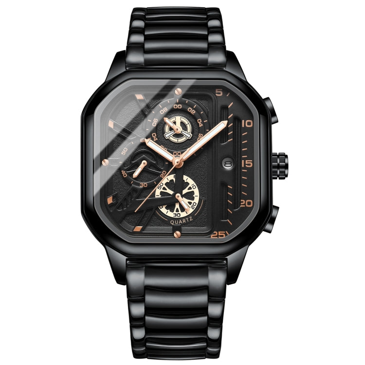 BINBOND B6577 30M Waterproof Luminous Square Quartz Watch, Black Leather-Rose Gold, Black Leather-Black-Rose Gold, Black Leather-Black-Black, Black Leather-White-White, Black Steel-Black-Rose Gold, Black Steel-Black-White, Rose Gold-Black-Rose Gold����...