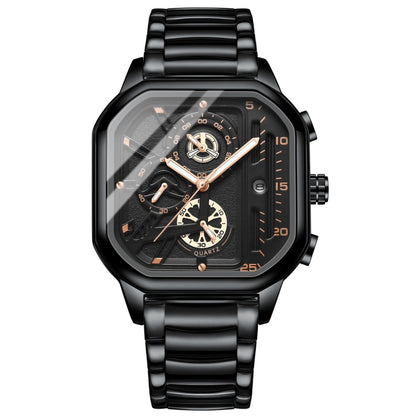 BINBOND B6577 30M Waterproof Luminous Square Quartz Watch, Black Leather-Rose Gold, Black Leather-Black-Rose Gold, Black Leather-Black-Black, Black Leather-White-White, Black Steel-Black-Rose Gold, Black Steel-Black-White, Rose Gold-Black-Rose Gold����...