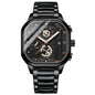 BINBOND B6577 30M Waterproof Luminous Square Quartz Watch, Black Leather-Rose Gold, Black Leather-Black-Rose Gold, Black Leather-Black-Black, Black Leather-White-White, Black Steel-Black-Rose Gold, Black Steel-Black-White, Rose Gold-Black-Rose Gold����...