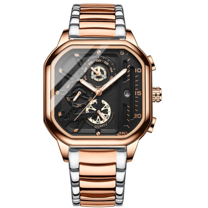 BINBOND B6577 30M Waterproof Luminous Square Quartz Watch, Black Leather-Rose Gold, Black Leather-Black-Rose Gold, Black Leather-Black-Black, Black Leather-White-White, Black Steel-Black-Rose Gold, Black Steel-Black-White, Rose Gold-Black-Rose Gold����...