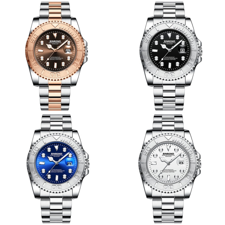 BINBOND B930 Metal Gear Luminous Quartz Watch 30M Waterproof Sports Watch, Rose Gold-Rose Gold, White Steel-Black, White Steel-Blue, White Steel-White