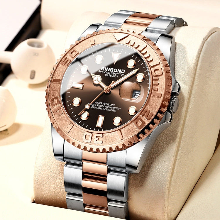 BINBOND B930 Metal Gear Luminous Quartz Watch 30M Waterproof Sports Watch, Rose Gold-Rose Gold, White Steel-Black, White Steel-Blue, White Steel-White