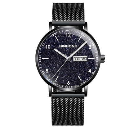 BINBOND B3820 30M Waterproof Ultra-thin Quartz Luminous Starry Watch, Black Net-Black-Starry, White Net-White-Starry, Black Leather-Black-Starry, Black Leather-White-Starry, Black Net-Rose Gold-Starry, Black Leather-Rose Gold-Starry��������������������...