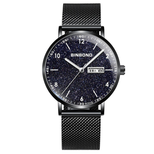 BINBOND B3820 30M Waterproof Ultra-thin Quartz Luminous Starry Watch, Black Net-Black-Starry, White Net-White-Starry, Black Leather-Black-Starry, Black Leather-White-Starry, Black Net-Rose Gold-Starry, Black Leather-Rose Gold-Starry��������������������...