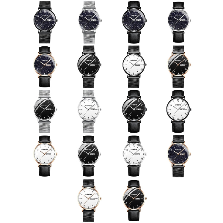 BINBOND B3820 30M Waterproof Ultra-thin Quartz Luminous Starry Watch, Black Net-Black-Starry, White Net-White-Starry, Black Leather-Black-Starry, Black Leather-White-Starry, Black Net-Rose Gold-Starry, Black Leather-Rose Gold-Starry��������������������...