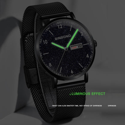 BINBOND B3820 30M Waterproof Ultra-thin Quartz Luminous Starry Watch, Black Net-Black-Starry, White Net-White-Starry, Black Leather-Black-Starry, Black Leather-White-Starry, Black Net-Rose Gold-Starry, Black Leather-Rose Gold-Starry��������������������...