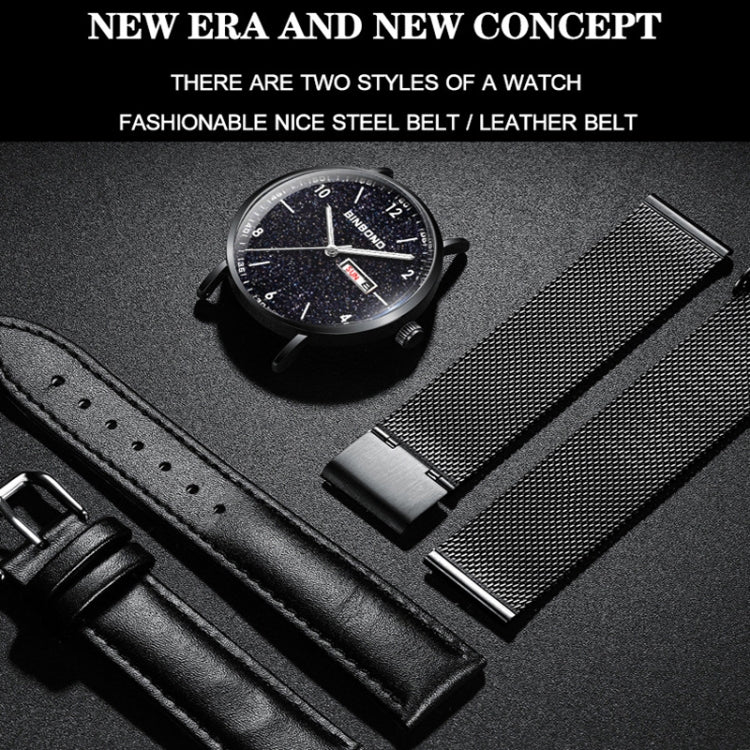 BINBOND B3820 30M Waterproof Ultra-thin Quartz Luminous Starry Watch, Black Net-Black-Starry, White Net-White-Starry, Black Leather-Black-Starry, Black Leather-White-Starry, Black Net-Rose Gold-Starry, Black Leather-Rose Gold-Starry��������������������...