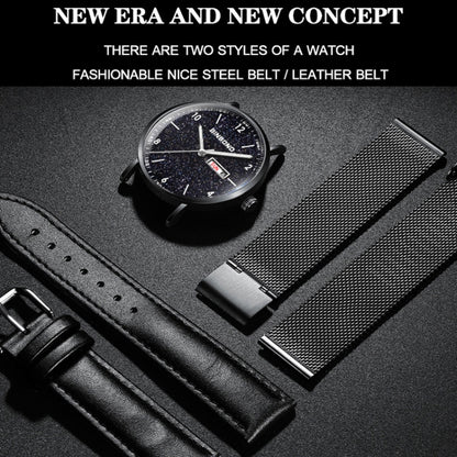 BINBOND B3820 30M Waterproof Ultra-thin Quartz Luminous Starry Watch, Black Net-Black-Starry, White Net-White-Starry, Black Leather-Black-Starry, Black Leather-White-Starry, Black Net-Rose Gold-Starry, Black Leather-Rose Gold-Starry��������������������...