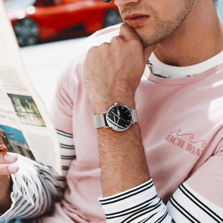 BINBOND B3820 30M Waterproof Ultra-thin Quartz Luminous Starry Watch, Black Net-Black-Starry, White Net-White-Starry, Black Leather-Black-Starry, Black Leather-White-Starry, Black Net-Rose Gold-Starry, Black Leather-Rose Gold-Starry��������������������...