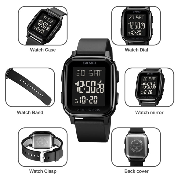 SKMEI 1858 Square Waterproof Digital Dual Display LED Luminous Watch, 1858 Red, 1858 Blue, 1858 Black, 1858 Rose Gold