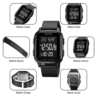 SKMEI 1858 Square Waterproof Digital Dual Display LED Luminous Watch, 1858 Red, 1858 Blue, 1858 Black, 1858 Rose Gold