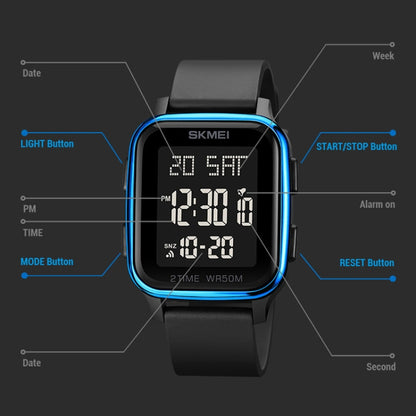 SKMEI 1858 Square Waterproof Digital Dual Display LED Luminous Watch, 1858 Red, 1858 Blue, 1858 Black, 1858 Rose Gold