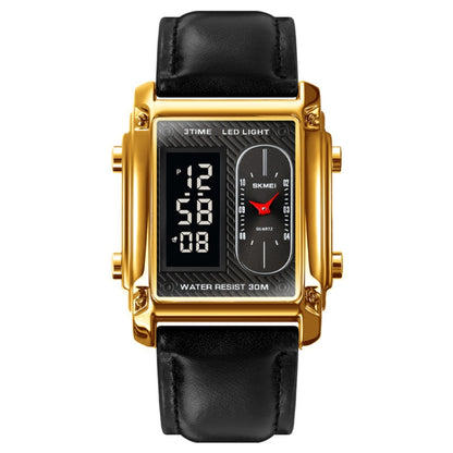 SKMEI 1868 Square Double Display Waterproof Men Watch, Style:, Steel Belt (Black), Leather Belt (Black), Steel Belt (Rose Gold), Leather Belt (Rose Gold), Steel Belt (Gold), Leather Belt (Gold), Steel Belt (Silver), Leather Belt (Silver)