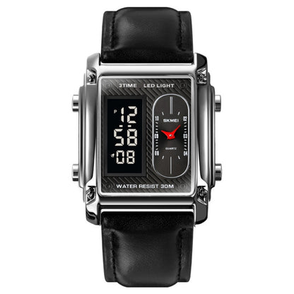 SKMEI 1868 Square Double Display Waterproof Men Watch, Style:, Steel Belt (Black), Leather Belt (Black), Steel Belt (Rose Gold), Leather Belt (Rose Gold), Steel Belt (Gold), Leather Belt (Gold), Steel Belt (Silver), Leather Belt (Silver)