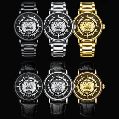 BINBOND B7872 Multifunctional Hollow Luminous Waterproof Quartz Watch, Black Steel-Black-White, White Steel-Black-White, Full-gold-Black-Gold, Black Leather-Black-Black, Black Leather-White-Black, Black Leather-Full-gold-Black