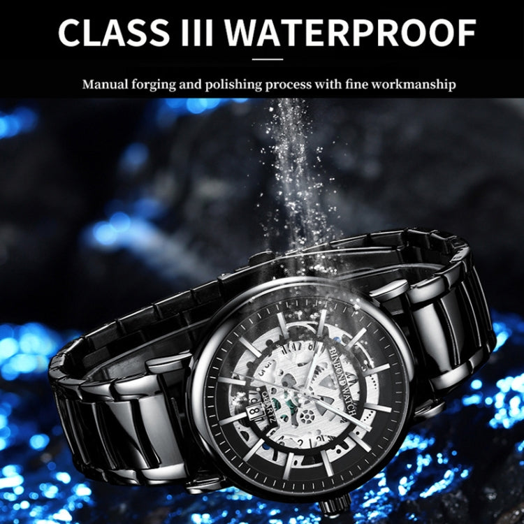 BINBOND B7872 Multifunctional Hollow Luminous Waterproof Quartz Watch, Black Steel-Black-White, White Steel-Black-White, Full-gold-Black-Gold, Black Leather-Black-Black, Black Leather-White-Black, Black Leather-Full-gold-Black