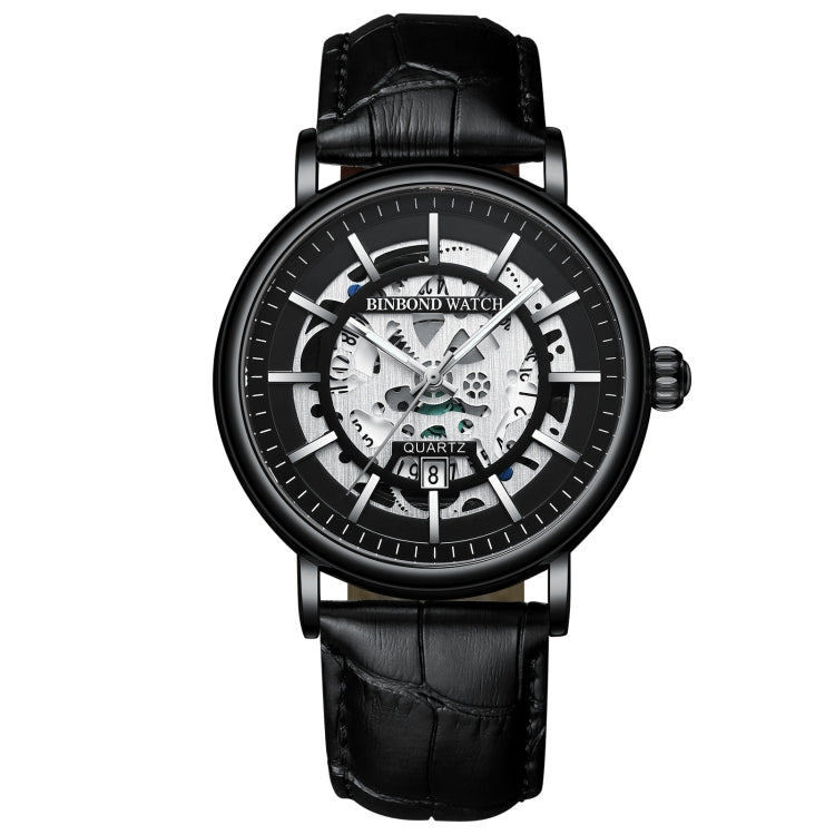 BINBOND B7872 Multifunctional Hollow Luminous Waterproof Quartz Watch, Black Steel-Black-White, White Steel-Black-White, Full-gold-Black-Gold, Black Leather-Black-Black, Black Leather-White-Black, Black Leather-Full-gold-Black