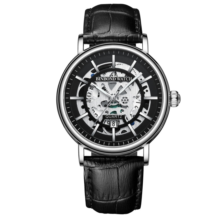 BINBOND B7872 Multifunctional Hollow Luminous Waterproof Quartz Watch, Black Steel-Black-White, White Steel-Black-White, Full-gold-Black-Gold, Black Leather-Black-Black, Black Leather-White-Black, Black Leather-Full-gold-Black