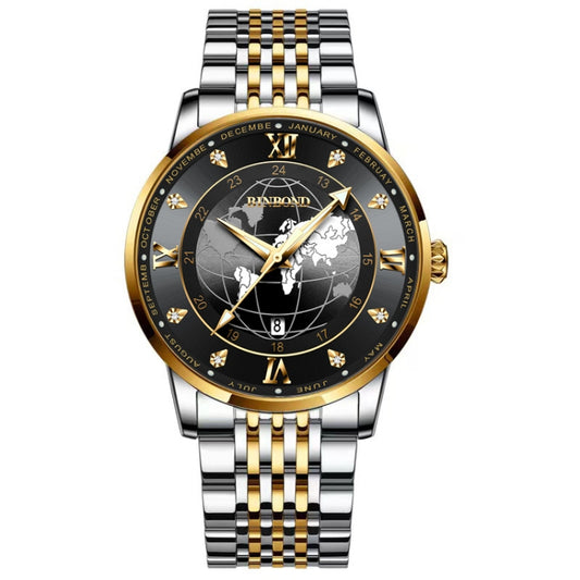 BINBOND B1117 30M Waterproof Earth Dial Butterfly Buckle Luminous Quartz Watch