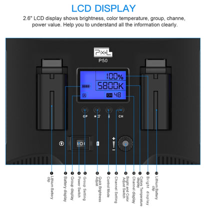 Pixel P50 Dual Color Temperature Flat Panel Fill Light 45W Soft Outdoor Shooting Fill Light For Straight Photography