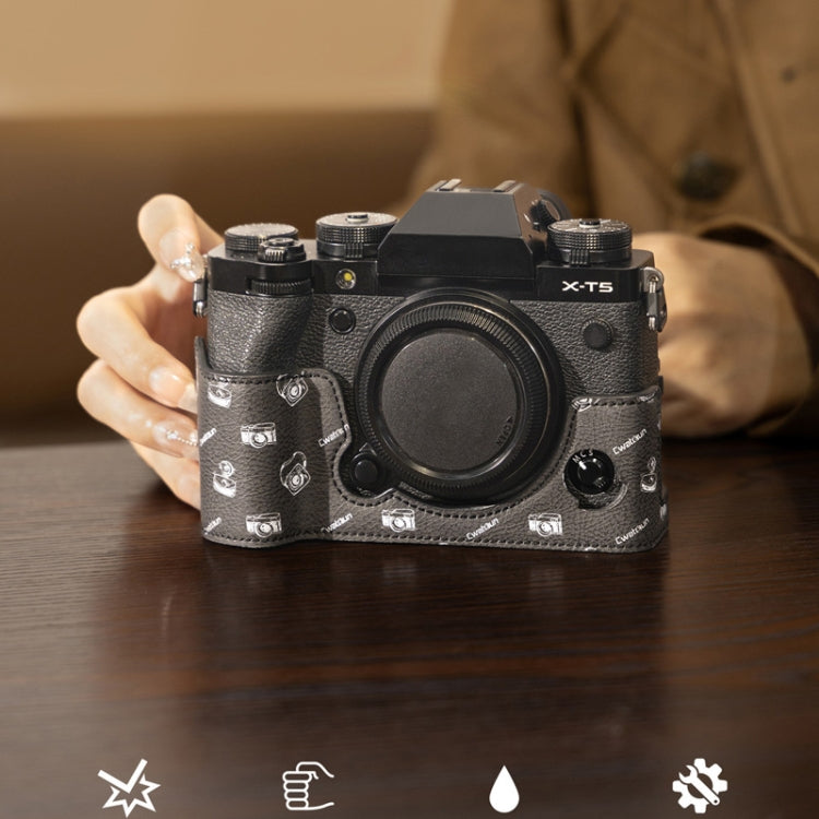 For FUJIFILM X-T5 Cwatcun D161 Vintage Camera Stand Camera Protective Leather Case