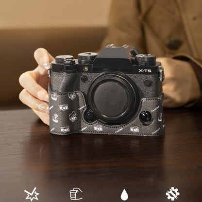 For FUJIFILM X-T5 Cwatcun D161 Vintage Camera Stand Camera Protective Leather Case