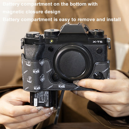 For FUJIFILM X-T5 Cwatcun D161 Vintage Camera Stand Camera Protective Leather Case