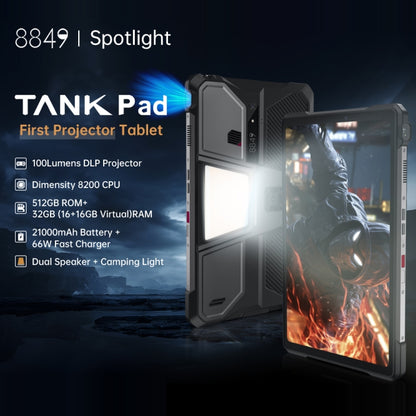 Tablet PC resistente y proyector Unihertz 8849 Tank Pad, 16 GB + 512 GB, 10,95 pulgadas, Android 14, dimensión 8200, ocho núcleos, red 5G, enchufe de la UE
